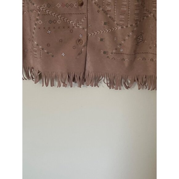 Tan Fringe Button-Up Vest 1X Bentley Plus Aztec Southwestern Rodeo - Picture 9 of 11